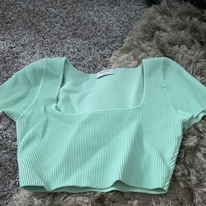 Aritzia Mint Ribbed Square Neck Blouse